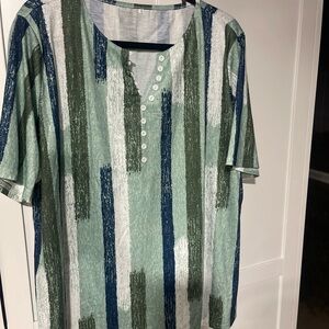 Men's Striped Casual Shirt - Green, Blue, White - 3XL